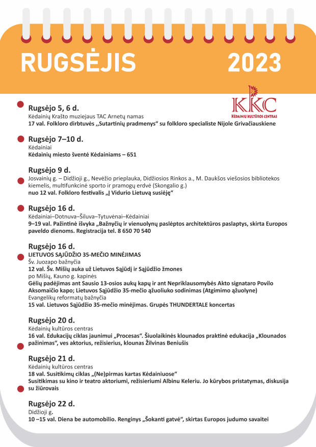 Kėdainių kultūros centro rugsėjo mėnesio renginiai